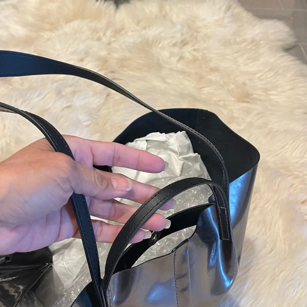 New w 🏷️ tags. ALL SAINTS Pewter Metallic silver Tote Bag, w/ extra pouch - Picture 3 of 10